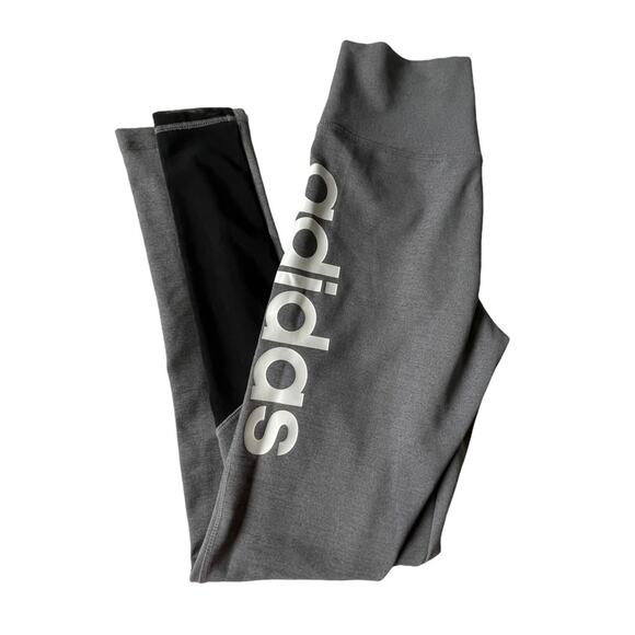 Adidas Design 2 Move High Rise Logo Leggings Sheer Panel XS Gray EUC - Picture 1 of 14